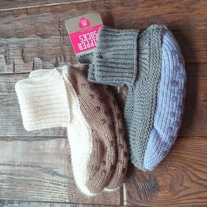 Bundle of 2 Sweater Knit Slipper Socks Sets, O/S